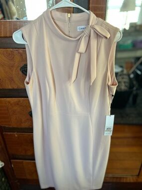 Calvin Klein Bow-Neck Sleeveless Midi Dress in Pale Blush